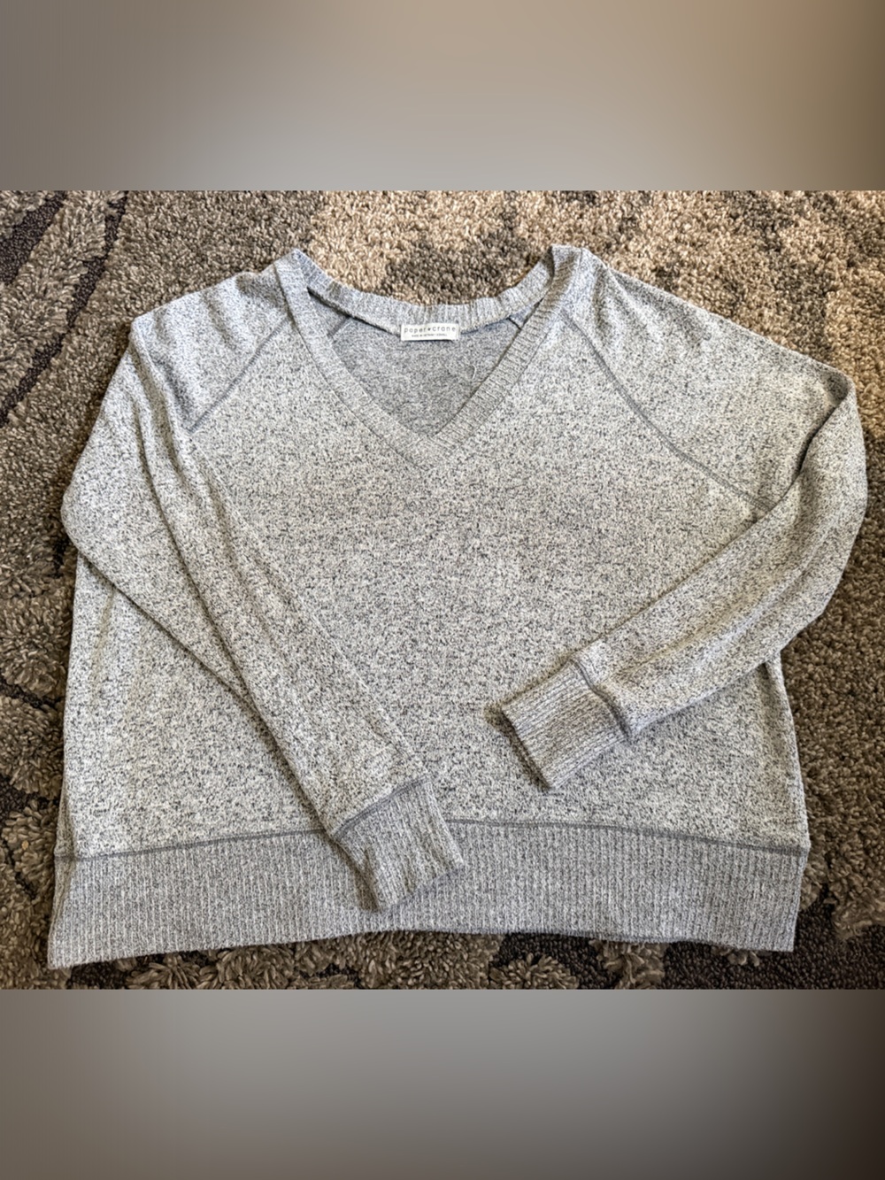 Paper Crane Heathered Light Gray V-Neck Sweater